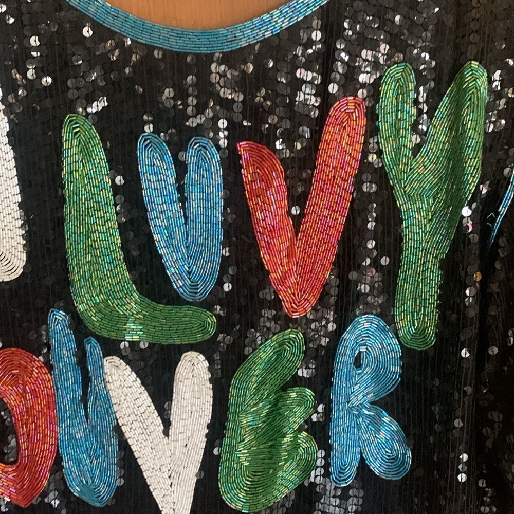 Vintage 80’s I ‘Love You Very Much’ sequined and beaded pullover blouse - Picture 7 of 10